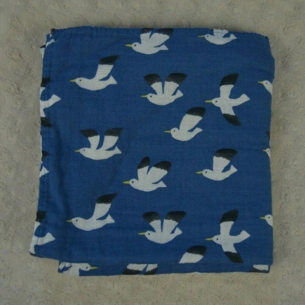 Gymboree Seagull Baby Blanket Swaddle Blue White Gray Muslin Cotton Lovey Birds